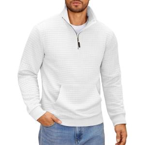 imageCOOFANDY Mens Quarter Zip Sweatshirt Long Sleeve Casual Waffle Pullover Hoodies with PocketWhite