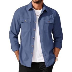 imageCOOFANDY Mens Shirt Jacket Casual Button Up Shirts Long Sleeve Lightweight Shacket with Flap PocketsDenim Blue