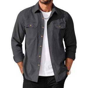 imageCOOFANDY Mens Shirt Jacket Casual Button Up Shirts Long Sleeve Lightweight Shacket with Flap PocketsGray