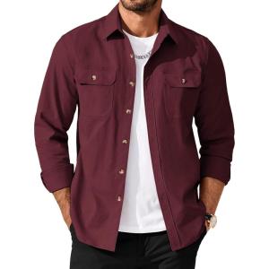 imageCOOFANDY Mens Shirt Jacket Casual Button Up Shirts Long Sleeve Lightweight Shacket with Flap PocketsWine Red