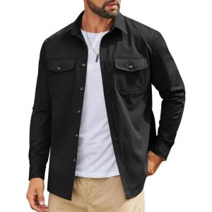 imageCOOFANDY Work Shirts for Mens Long Sleeve Casual Button Down Shirt Mens Shacket with Flap PocketsBlack