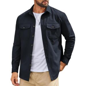 imageCOOFANDY Work Shirts for Mens Long Sleeve Casual Button Down Shirt Mens Shacket with Flap PocketsDark Blue