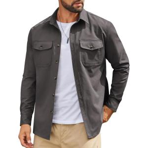 imageCOOFANDY Work Shirts for Mens Long Sleeve Casual Button Down Shirt Mens Shacket with Flap PocketsDark Grey