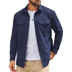 imageCOOFANDY Work Shirts for Mens Long Sleeve Casual Button Down Shirt Mens Shacket with Flap PocketsNavy Blue
