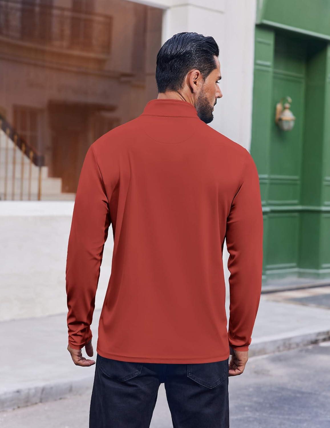 imageCOOFANDY Mens Quarter Zip Pullover UPF 50 Long Sleeve Sun Protection Shirts Golf Fishing Running Rash Guard TShirtsRed