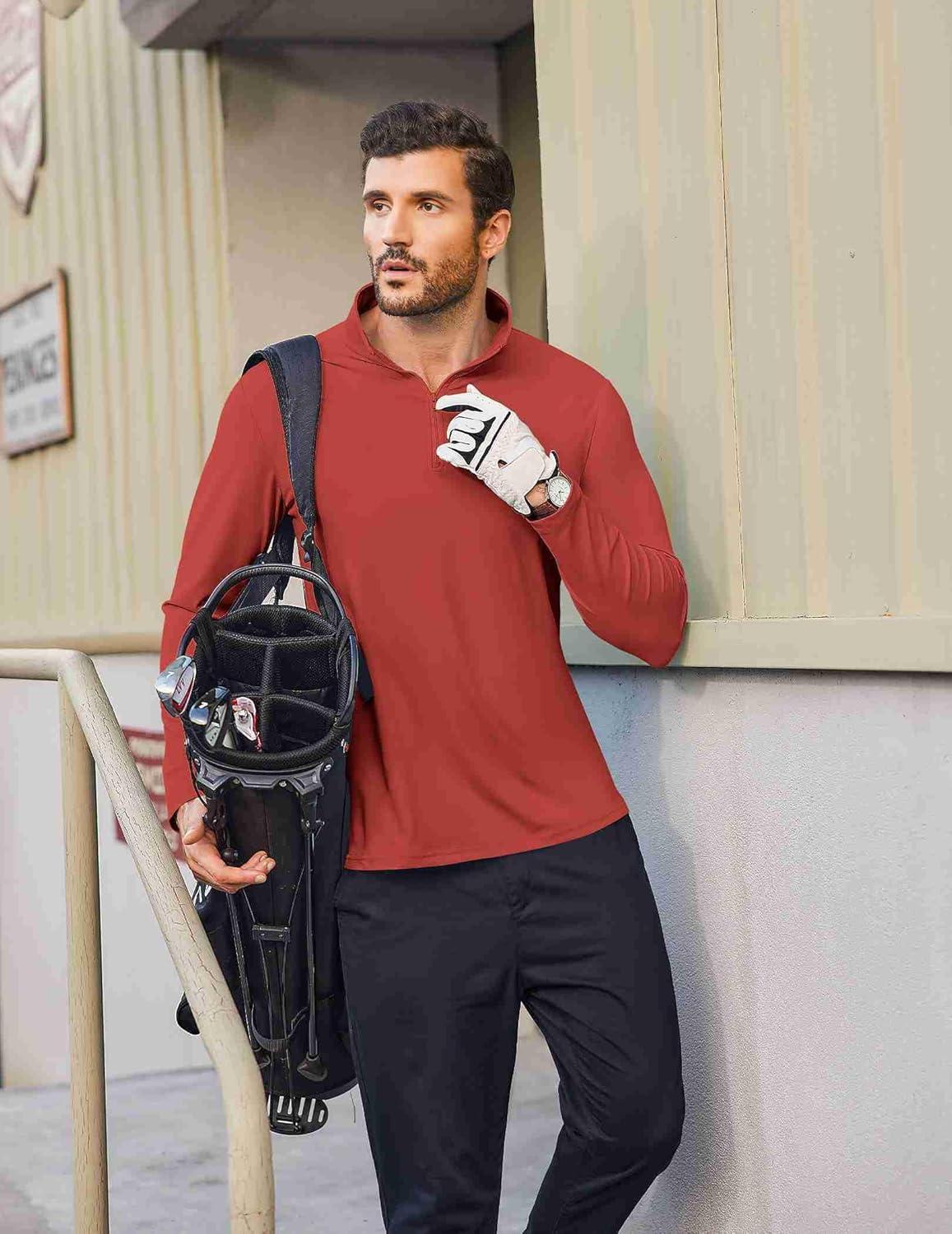 imageCOOFANDY Mens Quarter Zip Pullover UPF 50 Long Sleeve Sun Protection Shirts Golf Fishing Running Rash Guard TShirtsRed
