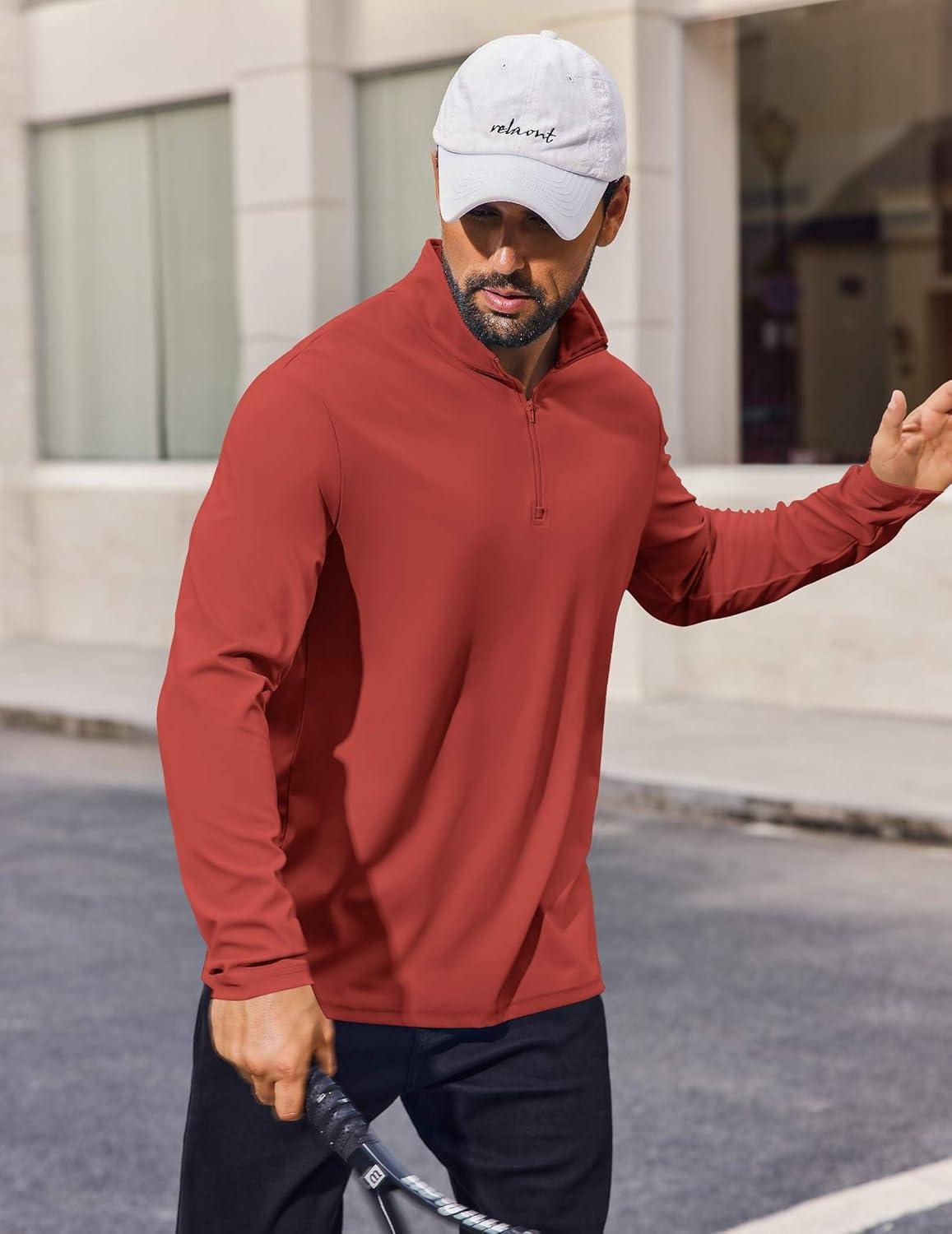 imageCOOFANDY Mens Quarter Zip Pullover UPF 50 Long Sleeve Sun Protection Shirts Golf Fishing Running Rash Guard TShirtsRed