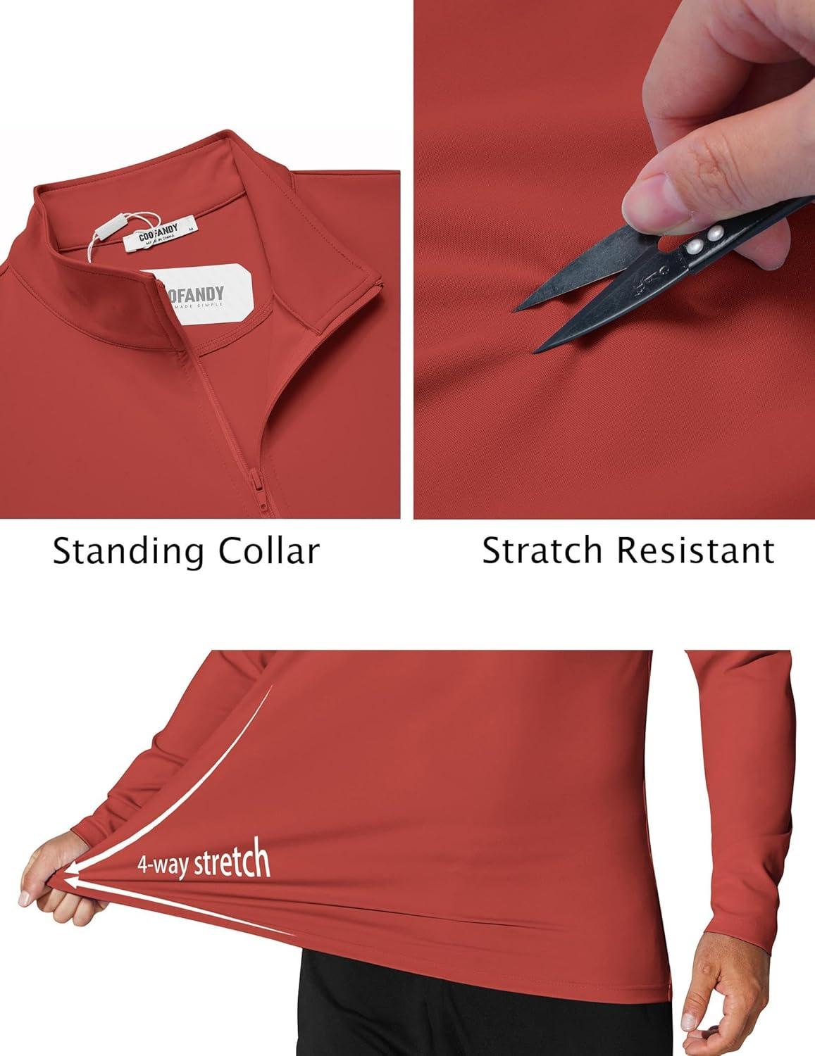 imageCOOFANDY Mens Quarter Zip Pullover UPF 50 Long Sleeve Sun Protection Shirts Golf Fishing Running Rash Guard TShirtsRed