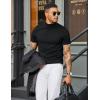 imageCOOFANDY Mens Mock Turtleneck Sweater Short Sleeve Casual Dress Sweater Slim Fit Pullover Basic Knit TeeAll Black
