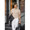 imageCOOFANDY Mens Mock Turtleneck Sweater Short Sleeve Casual Dress Sweater Slim Fit Pullover Basic Knit TeeApricot