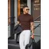 imageCOOFANDY Mens Mock Turtleneck Sweater Short Sleeve Casual Dress Sweater Slim Fit Pullover Basic Knit TeeBrown