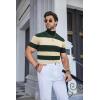 imageCOOFANDY Mens Mock Turtleneck Sweater Short Sleeve Casual Dress Sweater Slim Fit Pullover Basic Knit TeeGreen Stripe