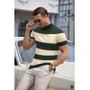 imageCOOFANDY Mens Mock Turtleneck Sweater Short Sleeve Casual Dress Sweater Slim Fit Pullover Basic Knit TeeGreen Stripe