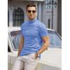 imageCOOFANDY Mens Mock Turtleneck Sweater Short Sleeve Casual Dress Sweater Slim Fit Pullover Basic Knit TeeLight Blue