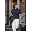 imageCOOFANDY Mens Mock Turtleneck Sweater Short Sleeve Casual Dress Sweater Slim Fit Pullover Basic Knit TeeNavy Blue