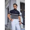 imageCOOFANDY Mens Mock Turtleneck Sweater Short Sleeve Casual Dress Sweater Slim Fit Pullover Basic Knit TeeNavy Stripe
