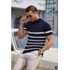imageCOOFANDY Mens Mock Turtleneck Sweater Short Sleeve Casual Dress Sweater Slim Fit Pullover Basic Knit TeeNavy Stripe