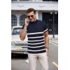 imageCOOFANDY Mens Mock Turtleneck Sweater Short Sleeve Casual Dress Sweater Slim Fit Pullover Basic Knit TeeNavy Stripe