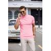 imageCOOFANDY Mens Mock Turtleneck Sweater Short Sleeve Casual Dress Sweater Slim Fit Pullover Basic Knit TeePink