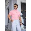 imageCOOFANDY Mens Mock Turtleneck Sweater Short Sleeve Casual Dress Sweater Slim Fit Pullover Basic Knit TeePink