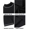 imageCOOFANDY Mens Mock Turtleneck Sweater Short Sleeve Casual Dress Sweater Slim Fit Pullover Basic Knit TeeStriped Black