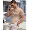 imageCOOFANDY Mens Mock Turtleneck Sweater Short Sleeve Casual Dress Sweater Slim Fit Pullover Basic Knit TeeStriped Khaki