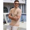 imageCOOFANDY Mens Mock Turtleneck Sweater Short Sleeve Casual Dress Sweater Slim Fit Pullover Basic Knit TeeStriped Khaki