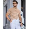 imageCOOFANDY Mens Mock Turtleneck Sweater Short Sleeve Casual Dress Sweater Slim Fit Pullover Basic Knit TeeStriped Khaki