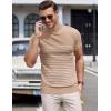 imageCOOFANDY Mens Mock Turtleneck Sweater Short Sleeve Casual Dress Sweater Slim Fit Pullover Basic Knit TeeStriped Khaki