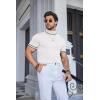 imageCOOFANDY Mens Mock Turtleneck Sweater Short Sleeve Casual Dress Sweater Slim Fit Pullover Basic Knit TeeStriped White