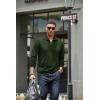 imageCOOFANDY Mens Quarter Zip Up Pullover Mock Neck Long Sleeve Sweater Casual Corduroy Polo SweatshirtArmy Green