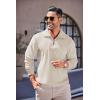 imageCOOFANDY Mens Quarter Zip Up Pullover Mock Neck Long Sleeve Sweater Casual Corduroy Polo SweatshirtBeige