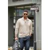 imageCOOFANDY Mens Quarter Zip Up Pullover Mock Neck Long Sleeve Sweater Casual Corduroy Polo SweatshirtBeige