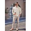 imageCOOFANDY Mens Quarter Zip Up Pullover Mock Neck Long Sleeve Sweater Casual Corduroy Polo SweatshirtBeige