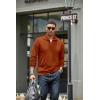 imageCOOFANDY Mens Quarter Zip Up Pullover Mock Neck Long Sleeve Sweater Casual Corduroy Polo SweatshirtCaramel Brown