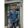imageCOOFANDY Mens Quarter Zip Up Pullover Mock Neck Long Sleeve Sweater Casual Corduroy Polo SweatshirtDark Blue