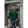 imageCOOFANDY Mens Quarter Zip Up Pullover Mock Neck Long Sleeve Sweater Casual Corduroy Polo SweatshirtDark Green