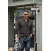 imageCOOFANDY Mens Quarter Zip Up Pullover Mock Neck Long Sleeve Sweater Casual Corduroy Polo SweatshirtDark Grey