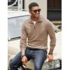 imageCOOFANDY Mens Quarter Zip Up Pullover Mock Neck Long Sleeve Sweater Casual Corduroy Polo SweatshirtKhaki