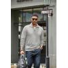 imageCOOFANDY Mens Quarter Zip Up Pullover Mock Neck Long Sleeve Sweater Casual Corduroy Polo SweatshirtLight Grey