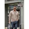 imageCOOFANDY Mens Quarter Zip Up Pullover Mock Neck Long Sleeve Sweater Casual Corduroy Polo SweatshirtMoon Gray