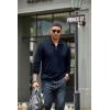 imageCOOFANDY Mens Quarter Zip Up Pullover Mock Neck Long Sleeve Sweater Casual Corduroy Polo SweatshirtNavy Blue