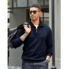 imageCOOFANDY Mens Quarter Zip Up Pullover Mock Neck Long Sleeve Sweater Casual Corduroy Polo SweatshirtNavy Blue