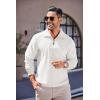 imageCOOFANDY Mens Quarter Zip Up Pullover Mock Neck Long Sleeve Sweater Casual Corduroy Polo SweatshirtWhite