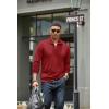imageCOOFANDY Mens Quarter Zip Up Pullover Mock Neck Long Sleeve Sweater Casual Corduroy Polo SweatshirtWine Red