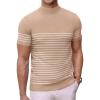 imageCOOFANDY Mens Mock Turtleneck Sweater Short Sleeve Casual Dress Sweater Slim Fit Pullover Basic Knit TeeStriped Khaki