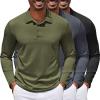 imageCOOFANDY Mens Polo Shirt Long Sleeve Moisture Wicking Golf Shirts Sun Protection Collared Work Shirts3 Pack Black  Dark Grey  Army Green