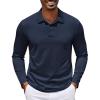 imageCOOFANDY Mens Polo Shirt Long Sleeve Moisture Wicking Golf Shirts Sun Protection Collared Work ShirtsNavy Blue