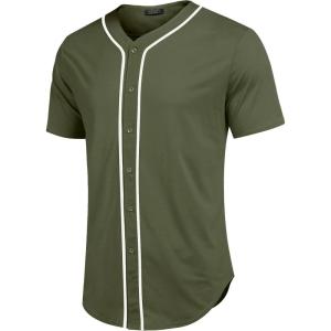 imageCOOFANDY Mens Baseball Button Down Jersey Short Sleeve Hipster Hip Hop T ShirtsArmy Green