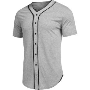imageCOOFANDY Mens Baseball Button Down Jersey Short Sleeve Hipster Hip Hop T ShirtsGrey